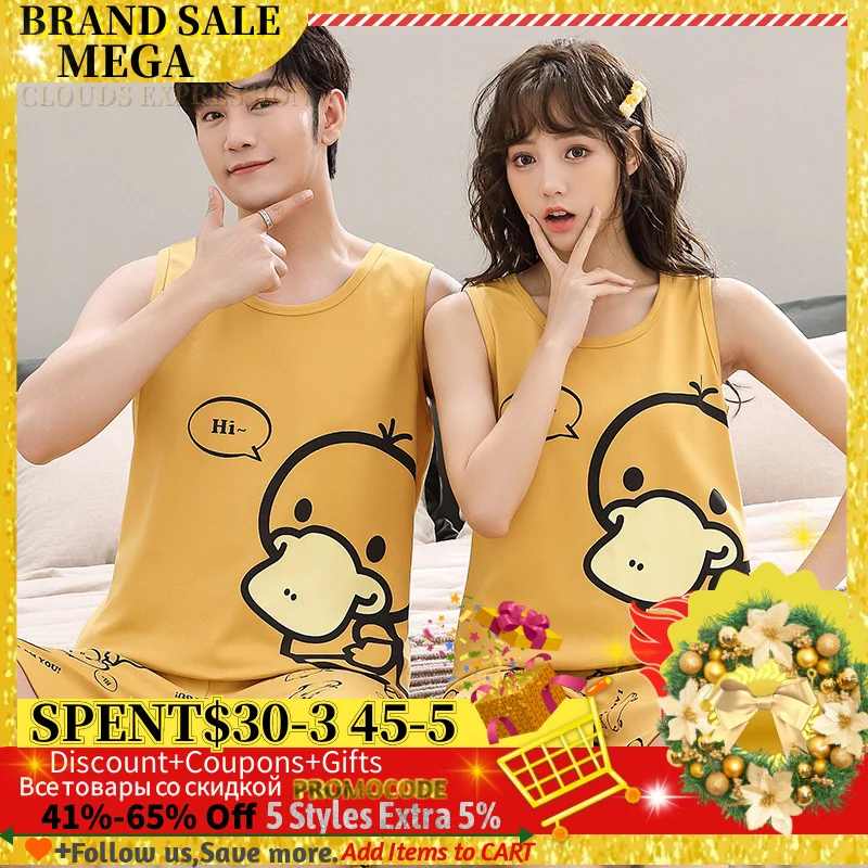 Пижамный комплект Мужской трикотажный Хлопковая пижама с мультяшным принтом