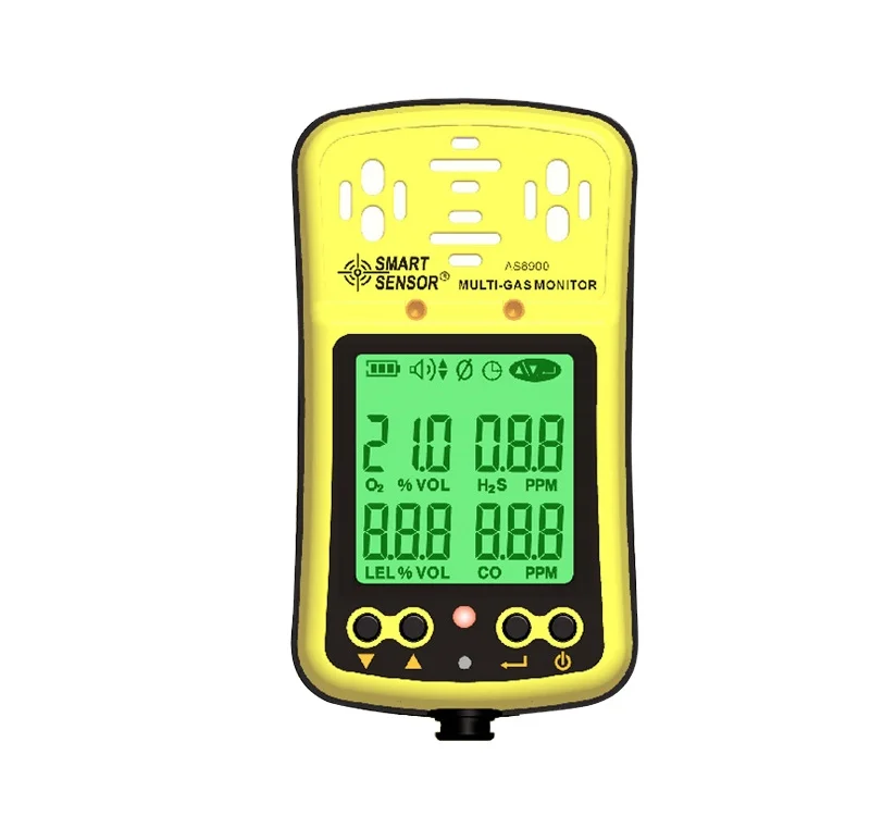 

High Sensitive Sensor Probe CO O2 H2S Combustible Gas 4 Gases In 1 Detector Multi Gas Analyzer AS8900