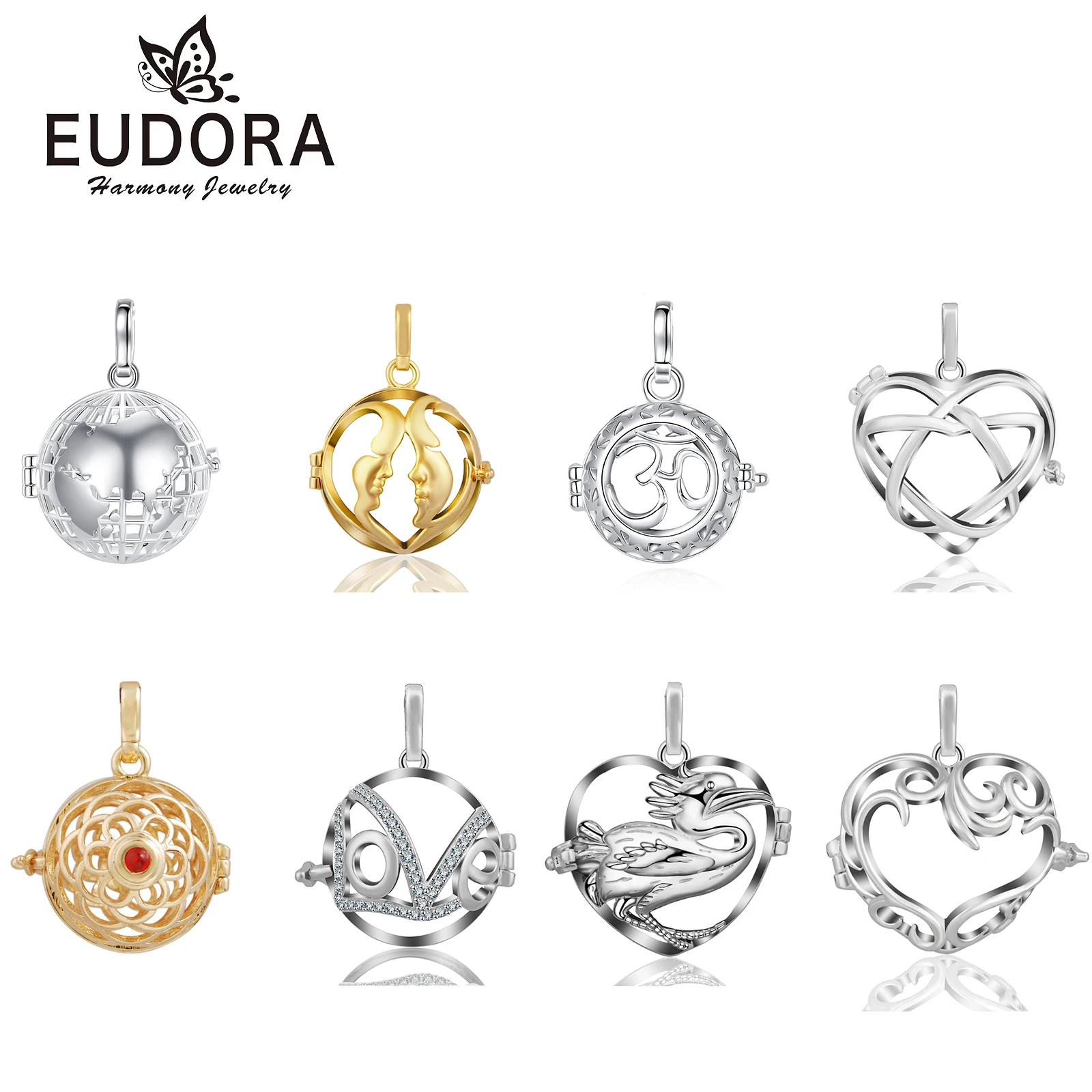 Фото Eudora 20 мм колокольчик музыкальный ангельский шар вызывающий медальон ожерелье смешанная клетка в форме сердца ожерелье для беременных аксессуары для ароматерапии оптом №1