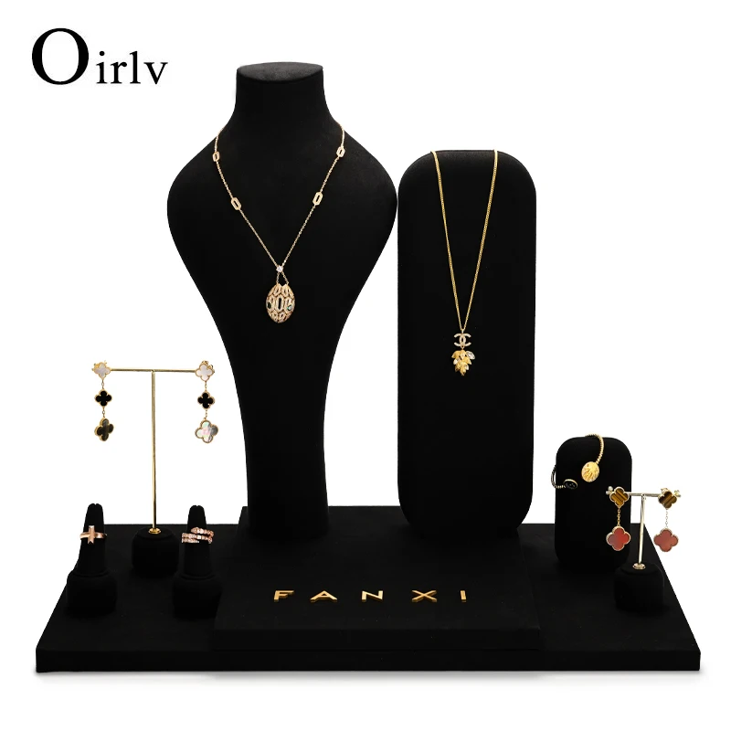 Oirlv Jewelry Display Set 9 Pieces Black Mannequin Necklace Stand Ring Stand Earring Stand Jewelry Storage Rack