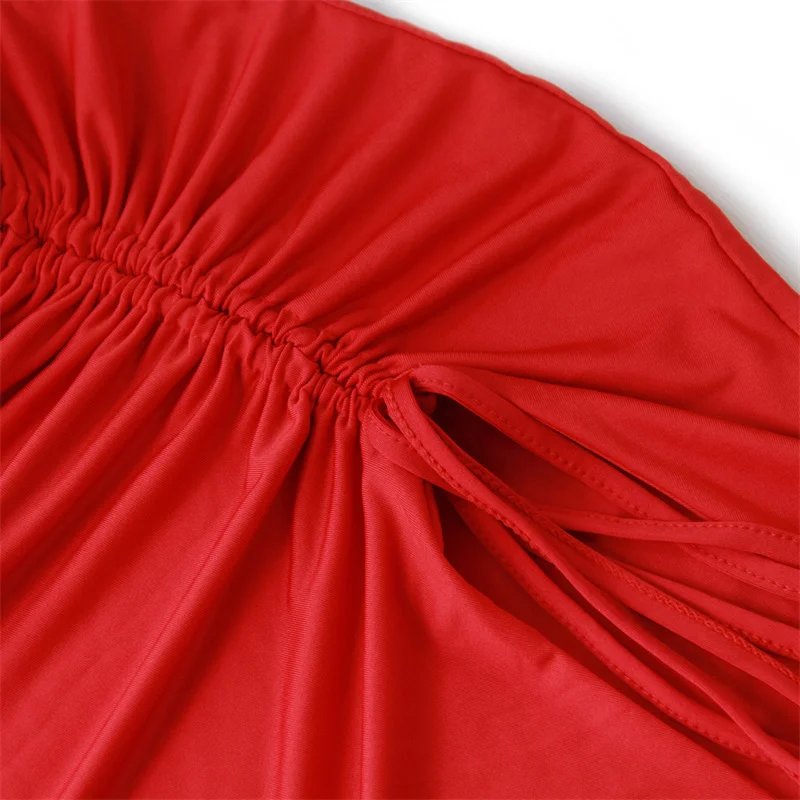 Женское летнее платье с лямкой на шее красное Фетиш-платье открытым плечом и