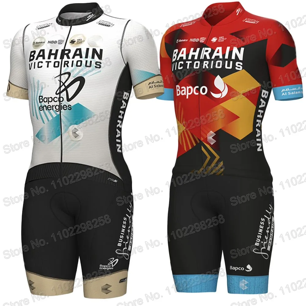 Team Bahrain Victorious 2023 Cycling Jersey TDF Set Short Sleeve Clothing Road Bike Shirts Suit Bicycle Bib Shorts MTB Maillot