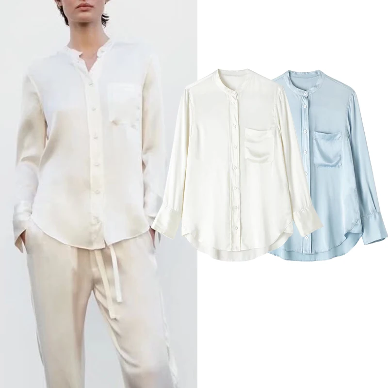 

New women shirts 2022 fashion simple O-neck pockets casual straight shirt tops women elegant chic mix and match youth shirts