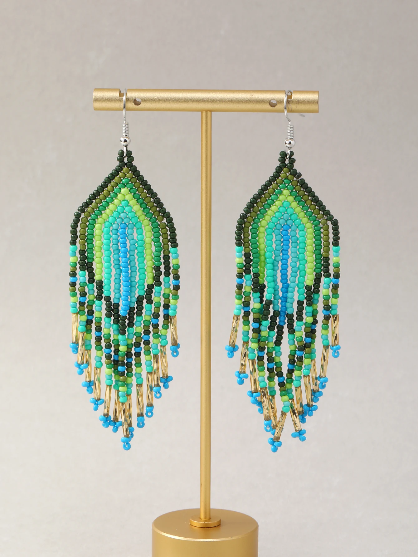 

Peacock Green Handmade Bohemian Tassel Earrings with Seed Beads Unique Ethnic Statement Earrings for Women Fashion Jewelry