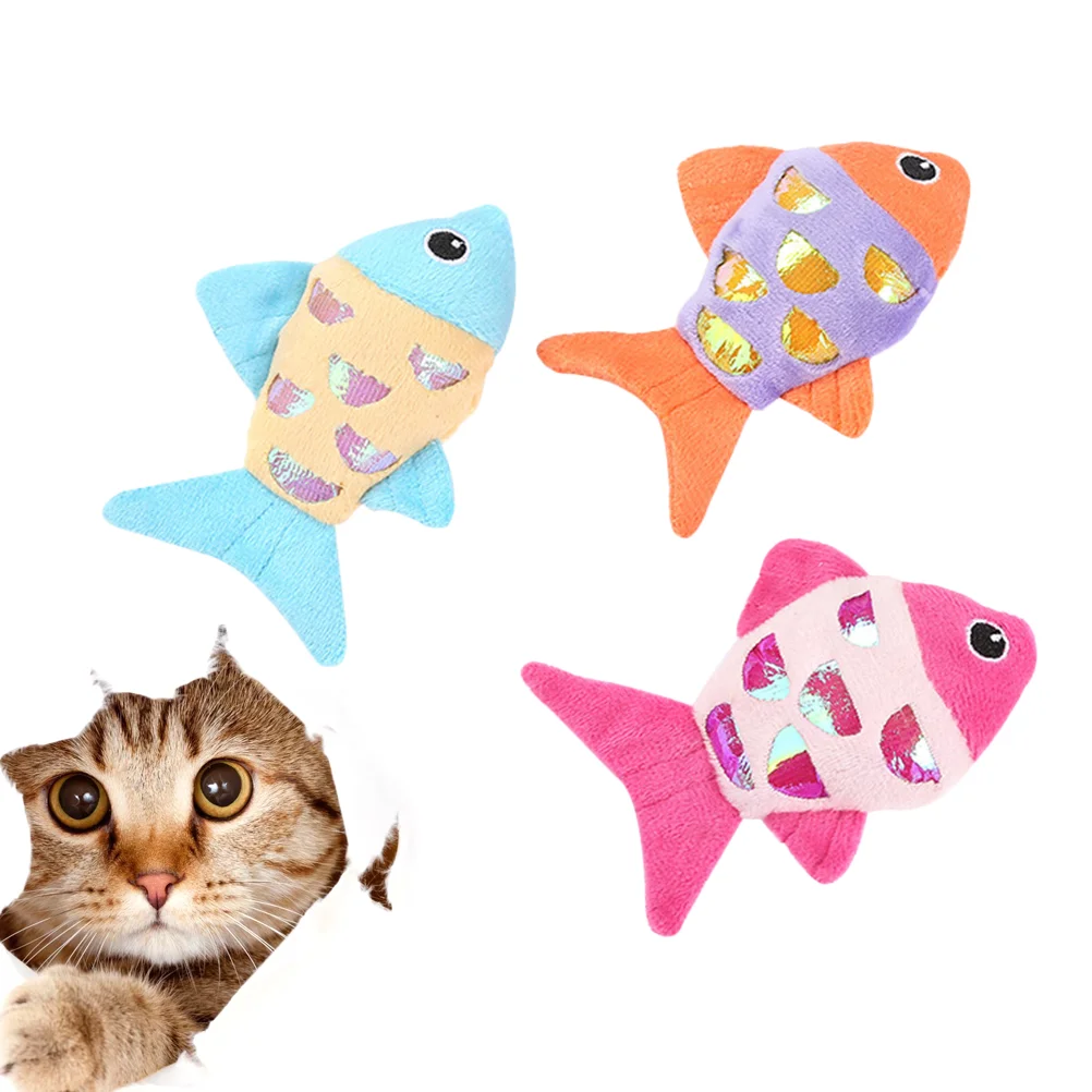 

3 Pcs Dog Cat Themberchaud Plush Kitten Chewing Fish Toy Fluffy Stuffed Animals Pet Squeaky Food Bite Play Artificial Toys