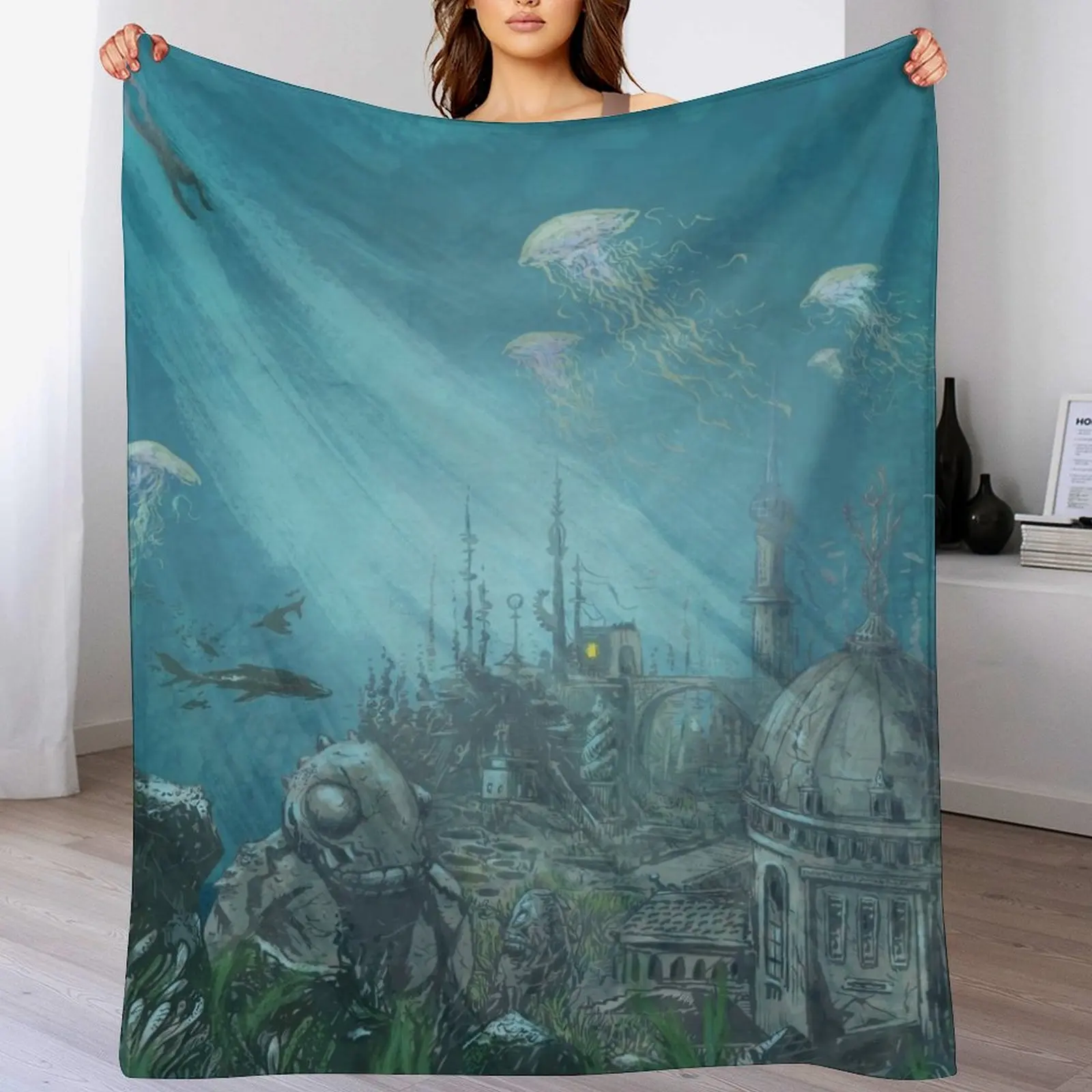 Подводный город-внутреннее одеяло милое клетчатое ворсистое среднее фото