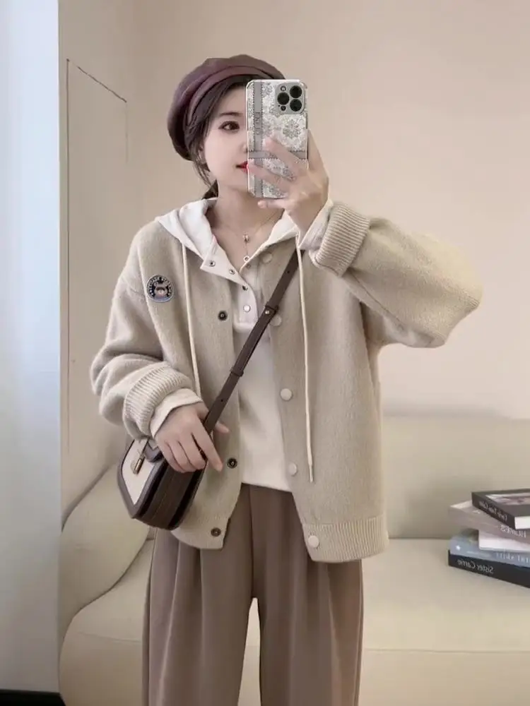 Модный нежный универсальный однотонный вязаный женский топ на осень 2024 новый