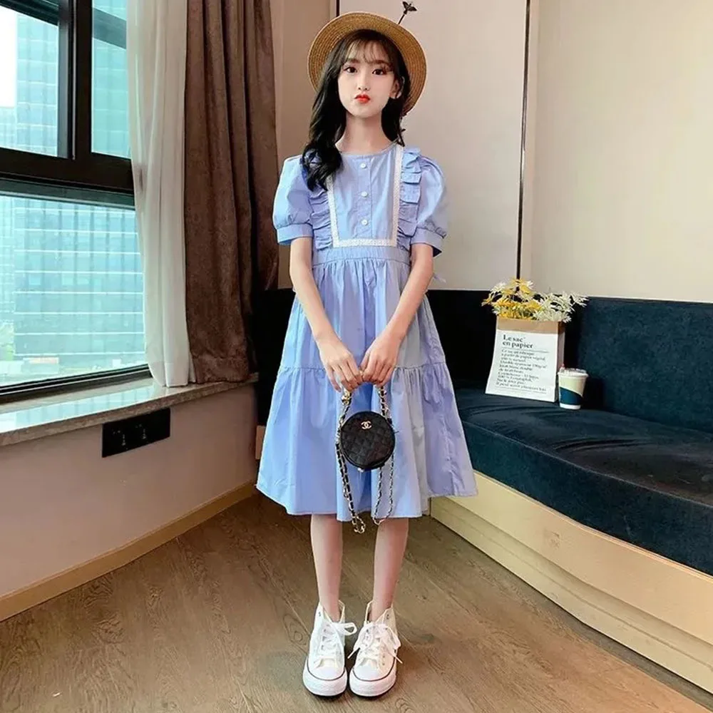 

Одежда принцессы для девочек-подростков, новинка, модные милые костюмы с оборками для девочек-подростков, Детская однотонная Милая одежда, ...