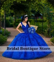 royal blue princess ball gown quinceanera dresses 2022 straps lace applique sweet 16 dress vestidos de 15 a%c3%b1os lace up
