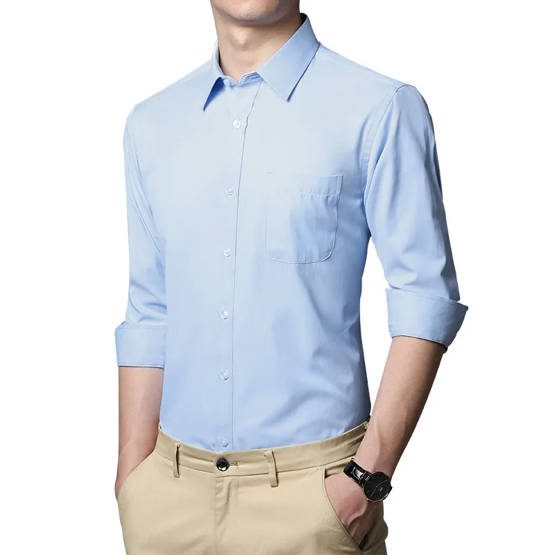 Mattswag Mens Regular Fit Solid Color Long Sleeve Formal T Shirts Classic Breathable Men's Clothing Casual Slim Shirts Camisas