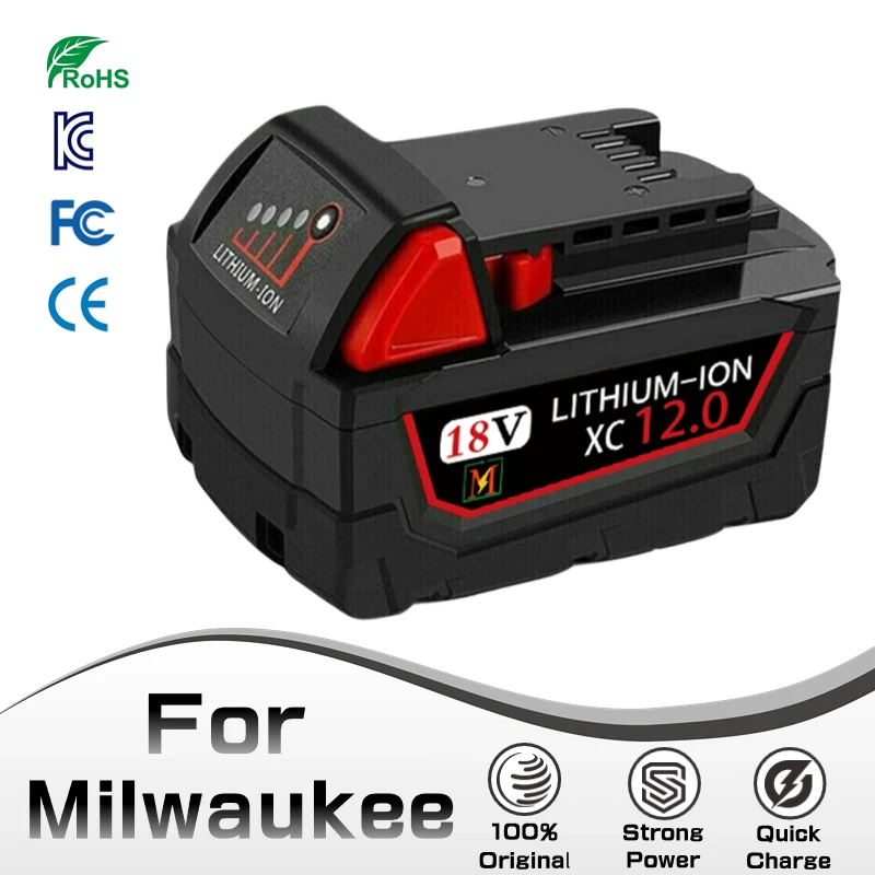 

18V 12.0Ah Replacement for Milwaukee M18 XC Lithium Battery 48-11-1860 48-11-1850 48-11-1840 48-11-1820 Rechargeable Batteries