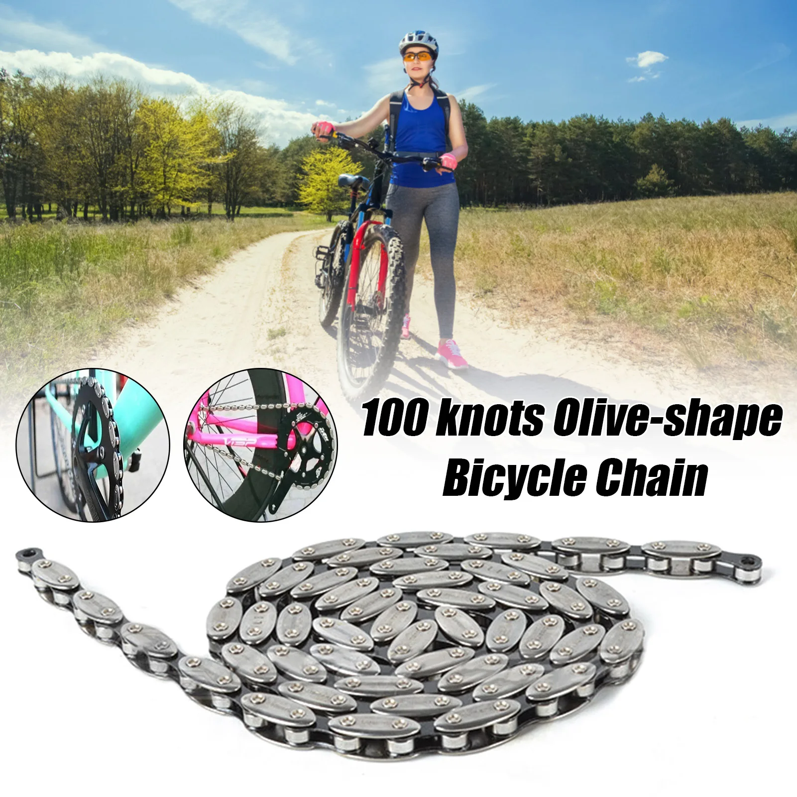 

100 Link Olive-Shape Bicycle Chain Simple To Use Rust Protection Accessory Mountain Bike Road Bicycle Chain With Magic Button