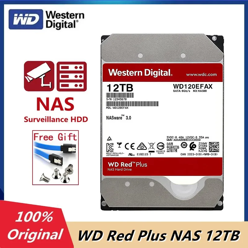 

Western Digital 12TB WD Red Plus NAS Internal Hard Drive HDD 5400 RPM SATA 6 Gb/s CMR 256 MB Cache 3.5" Original