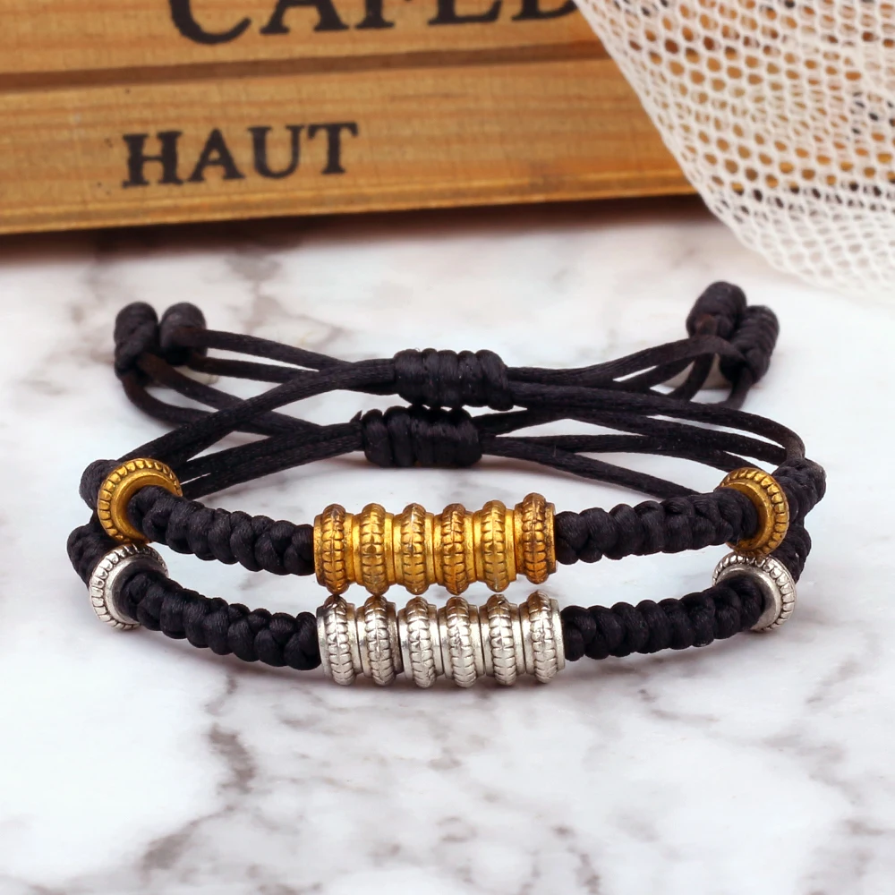 Тибетский плетеный браслет с бусинами золотого цвета красная и Черная веревка