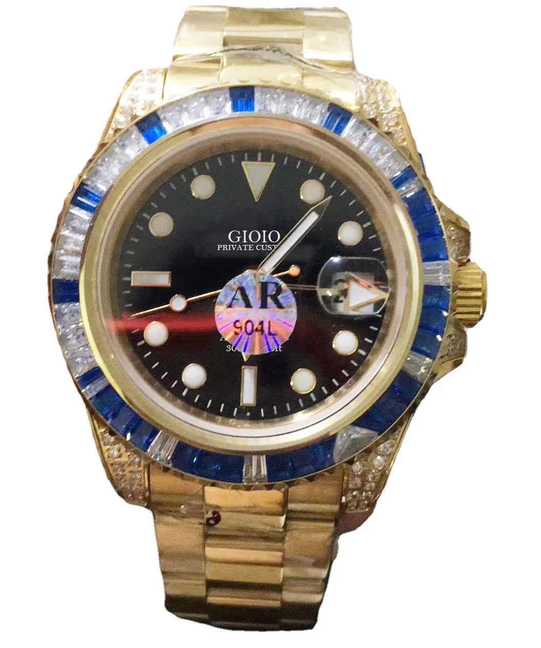 

men automatic mechanical watch black blue diamond gold