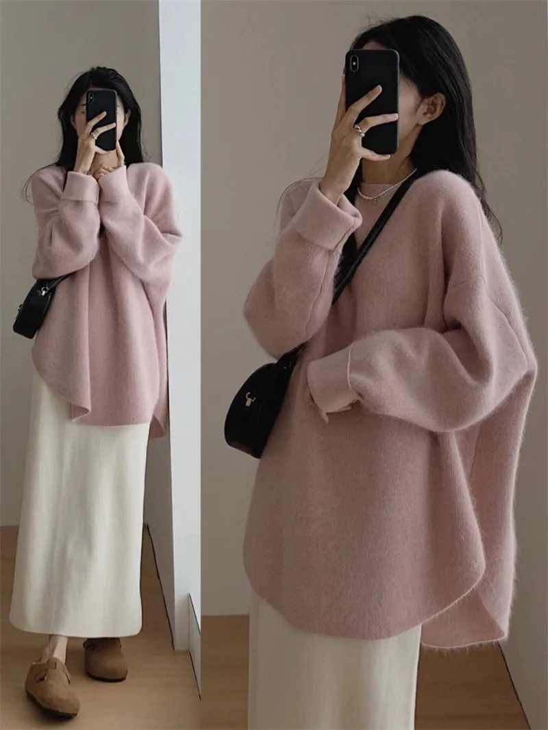 

Korean Knitwear Women's Solid Color Pullover Autumn and Winter 2023 New Thickened Solid Color Women Knitted Sweater
