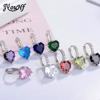elegant 925 sterling silver crystal earrings for women female classic cute black green purple love heart earring wedding jewelry