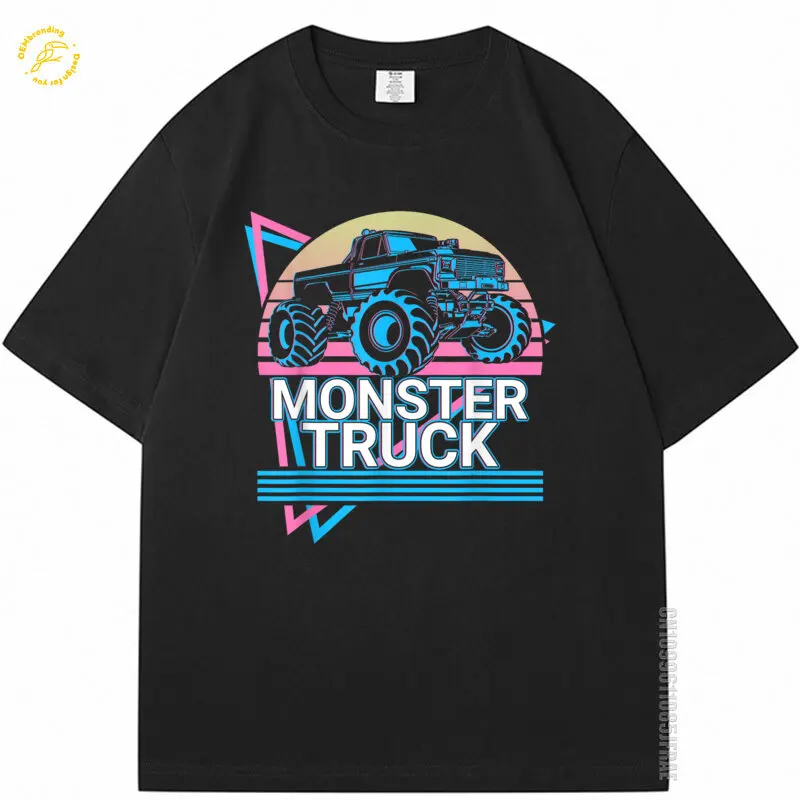 Фото Топы в стиле водителя 2025 года, мужская футболка из 100% хлопка, футболка Monster Truck в стиле ретро, футболка большого размера с графическим рисунком, футболка для парней, одежда Uomo, летняя одежда №1
