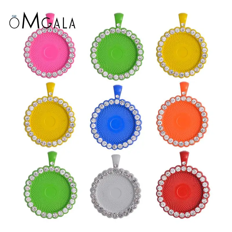 

10 шт. DIY ювелирные изделия, кабошон, фотоэлемент с цветными бриллиантами, 25 мм, пустая поднос для ожерелья, фурнитура, сплав, кабошон, ремесла