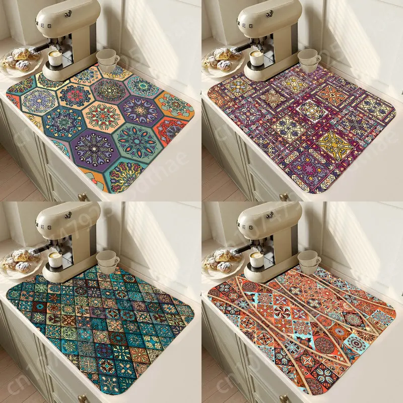 

Vintage Printing Drain Pad Super Absorbent Colorful Dish Drying Mat Tableware Bottle Drainer Mats Kitchen Dinnerware Placemats