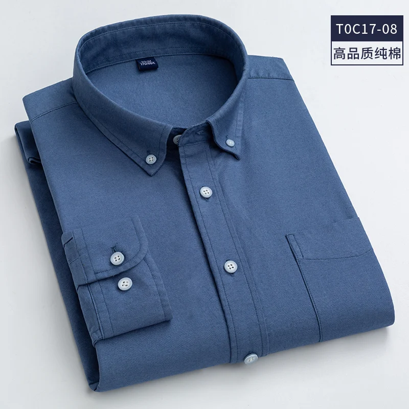 

Cotton Oxford Shirt for Men Long Sleeve Casual Business Men Checkered Shirts Striped Regular Fit Fashion Man's Chemise Pocket