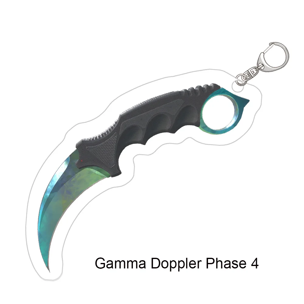 Фото CS2 CS GO Karambit брелок для ключей, игровой реквизит Gamma Doppler, автотроник, высококачественный акриловый кулон, индивидуальный подарок на праздник №5