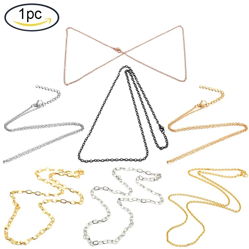

1PC 304 Stainless Steel Cable Chain Necklace Making with Lobster Claw Clasps Vacuum Plating Golden 17.7 inches Lobster Claw