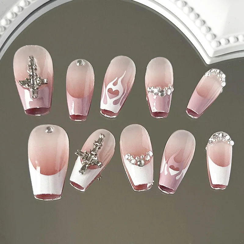 

Kawaii My Melody Style Anime 10pcs Nail Stickers New Resin Cartoon Cute Girl Heart Detachable Fake Nail Patch Kid Toy Decoration