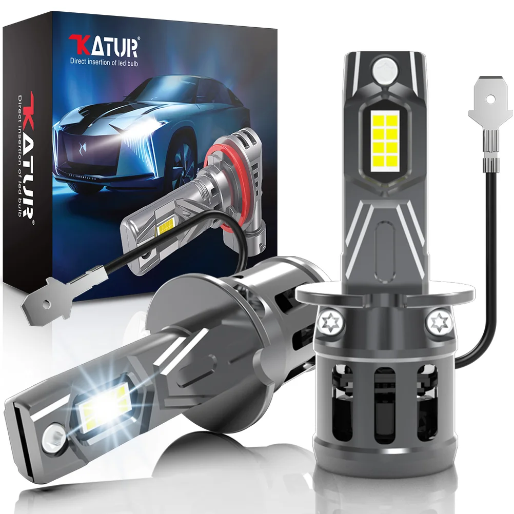 

Katur 2 шт. H3 лампы для фар головного света GC чип супер яркий Plug and Play 1:1 Размер как галогенные лампы 6000K белый Canbus с вентилятором
