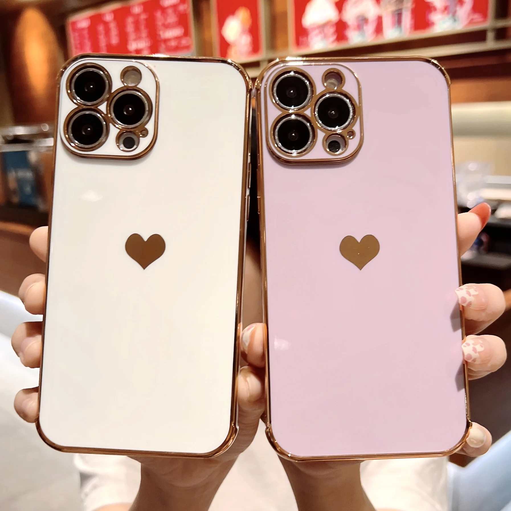

moskado Electroplating Solid Color Love Phone Case For iPhone 11 Pro Max 13 Mini 12 X XR XS Max 7 8 Plus TPU Mobile Phone Cases