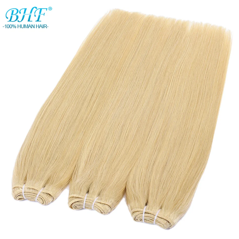 BHF Straight Human Hair Weave Bundles Indian Remy Human Hair Extensions 100g Weft Ombre Blonde Color 16" to 28" images - 6