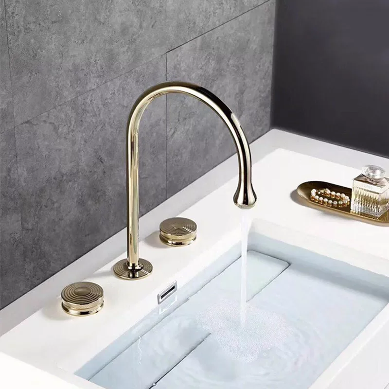 

Gold Black Basin Faucet Double Handle Design Bathroom Faucet Install On Bathtub All Brass Cold and Hot Basin Tap