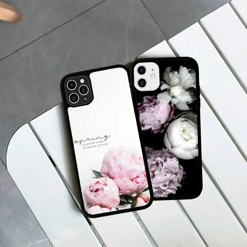 

Peonies beautiful flower Phone Case Silicone PC+TPU Case for iPhone 11 12 13 Pro Max 8 7 6 Plus X SE XR Hard Fundas