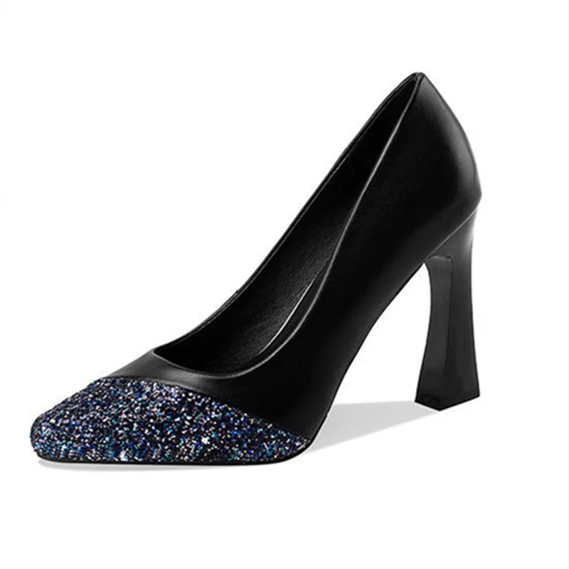 

Sapatos Femininas Women Cute Sweet High Quality Black Crystal Shining High Heel Shoes Zapatos De Mujer Lady Casual Pumps G346