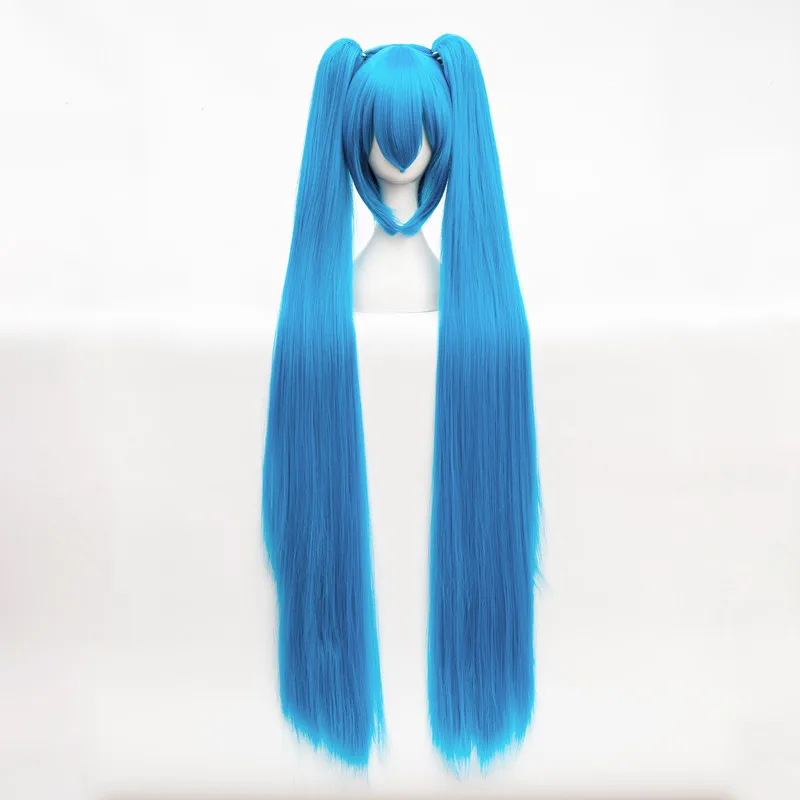 Фото Высокое качество Vocaloid Miku косплей парик длинные термостойкие синтетические заколки для волос хвостики парики + шапочка для парика №3