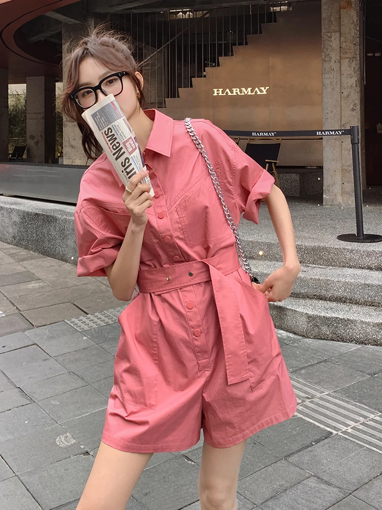 

Женский элегантный комбинезон, модная рубашка с коротким рукавом, Стильный комбинезон с широкими штанинами, Свободный Повседневный слитны...