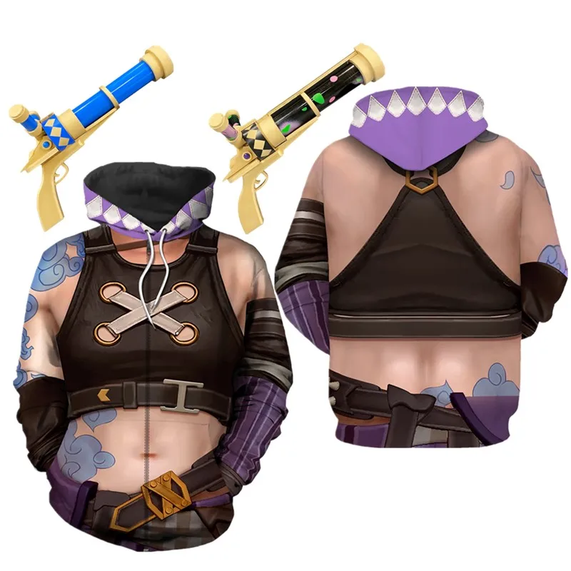 Jinx Косплей Толстовка с капюшоном Мужчины Женщины Повседневный пуловер Аран LoL