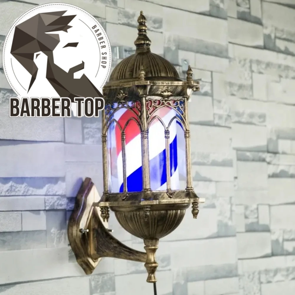 Barber Pole Retro Barbershop Pole Led Light Red White Blue Stripes Waterproof Illuminating Rotating Hair Salon Barber Pole