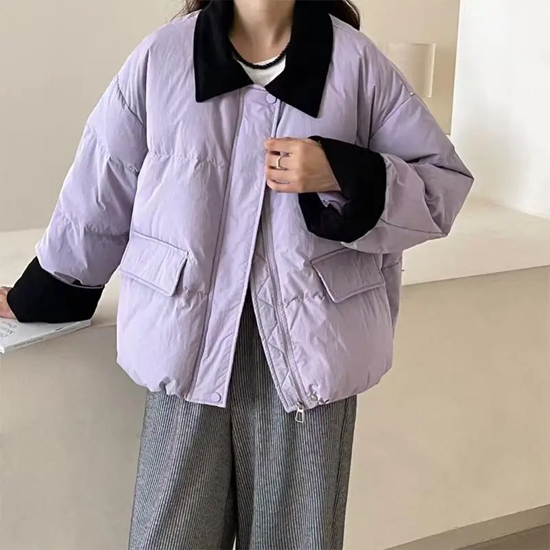 Зима 2024 новый вельветовый короткий пуховик с лацканами женский маленький