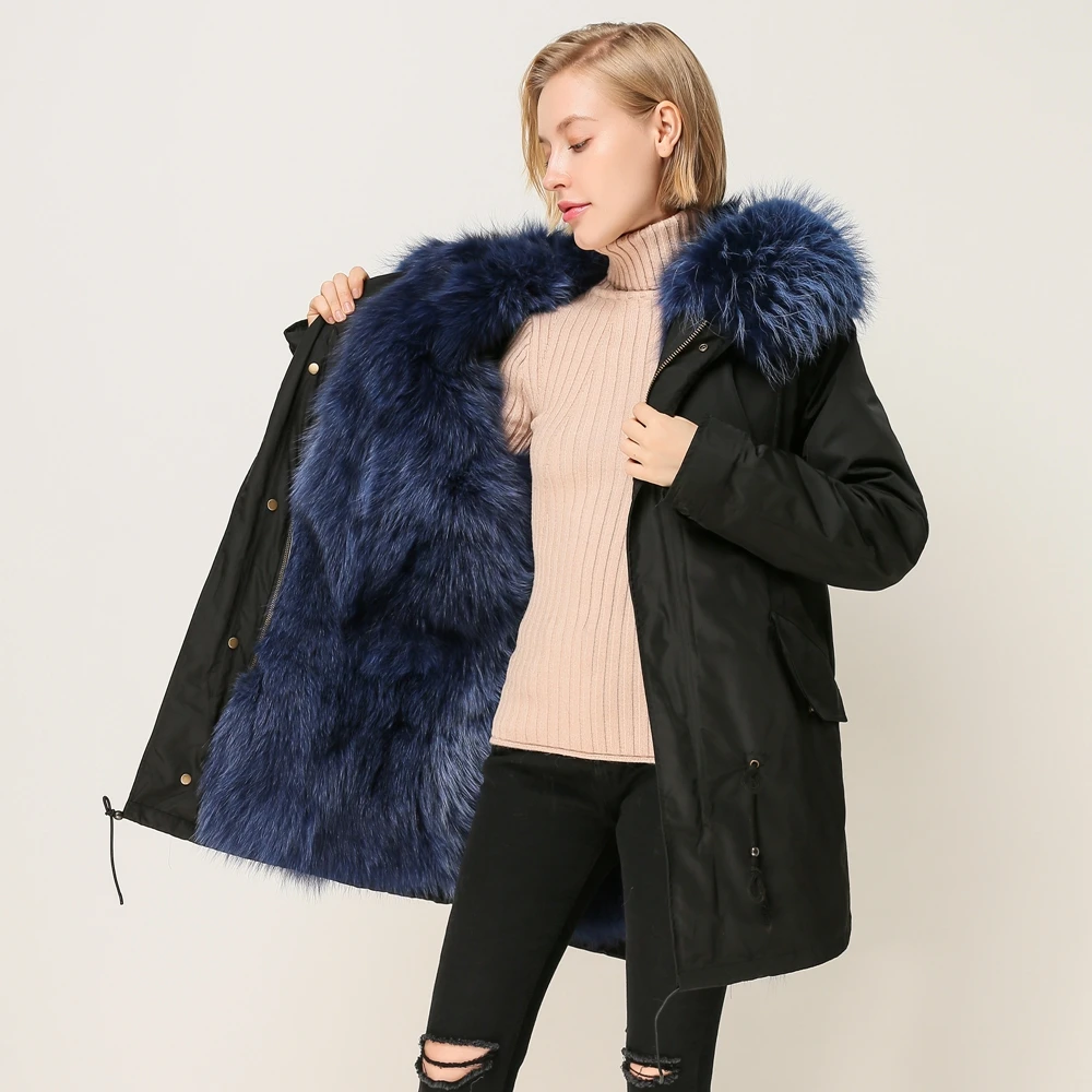 Ladies High Quality Fox Fur Lined Wterproof Parka Fashion Temperament All-match Outerwears Warm Leisure For Women Streetwear