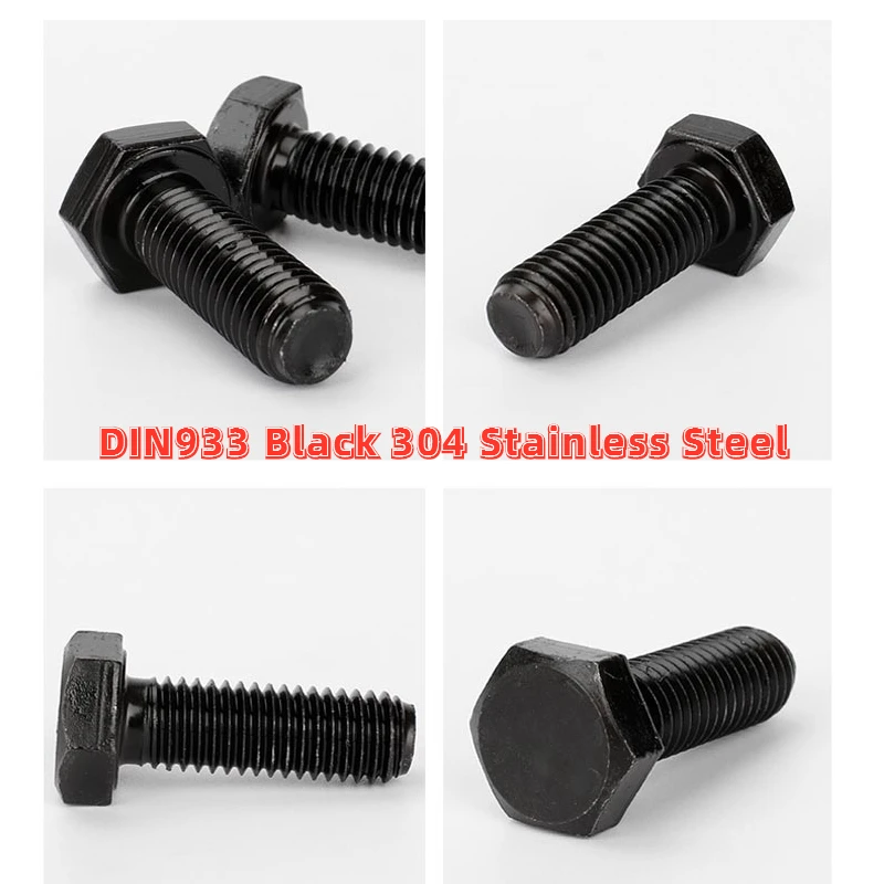 

1/5/20pcs M8 M10 M12 GB5783 DIN933 Black 304 Stainless Steel External Hex Outside Hexagon Head Cap Screw Bolt Thread