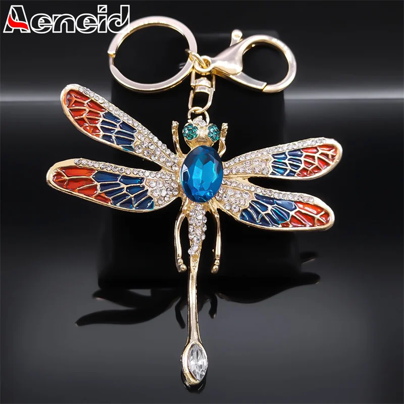 

Colorful Crystal Dragonfly Keychain for Women Alloy Rhinestone Creative Key Ring Holder Exquisite Bag Accessories Jewelry K5367