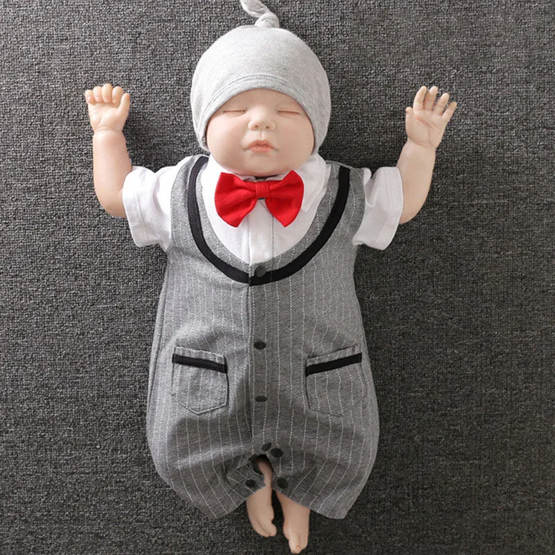 

2022 Summer Newborn Baby Boy Clothes Kid Photography Outfits Infant Turn-down Collar Cotton Jumpsuit Infant Boy Bodysuit Clothes