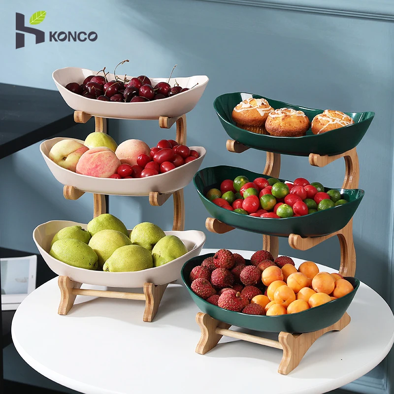 

2/3 уровневая стандартная деревянная подставка для фруктов с пластиковыми лотками, корзина для хранения закусок и гаек, держатель для органа...