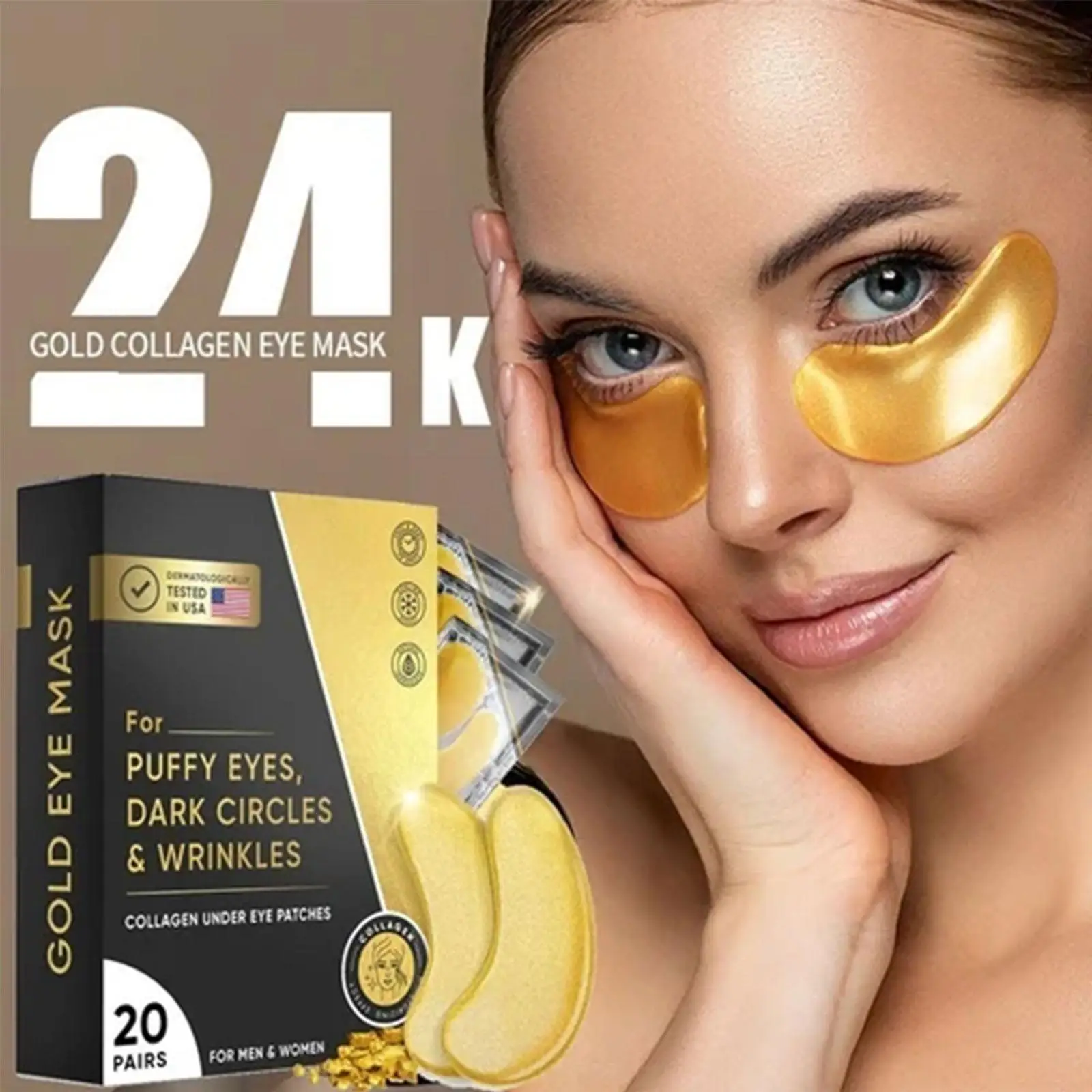 

20 Pairs 24K Gold Eye Mask Moisturizing Firming Anti Aging Gel Patches Collagen Remove Circles Wrinkles Dark Eye G7Q1