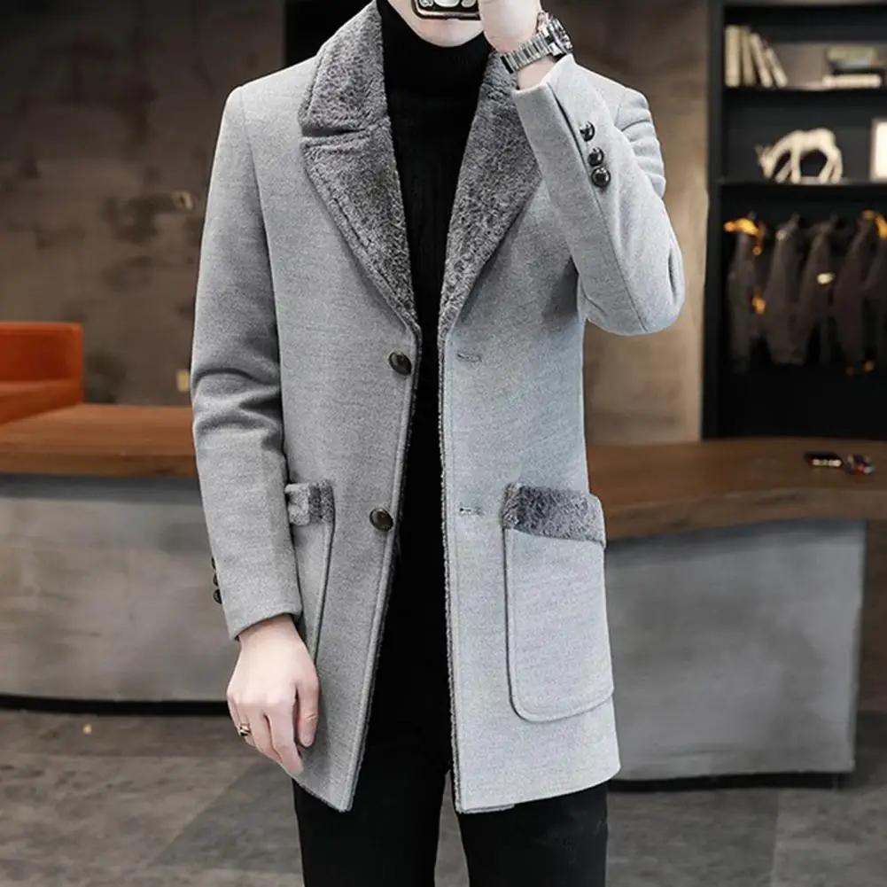 

Single-breasted Autumn Winter Coldproof Windproof Turn-down Collar Woolen Coat Men Outwear for Office