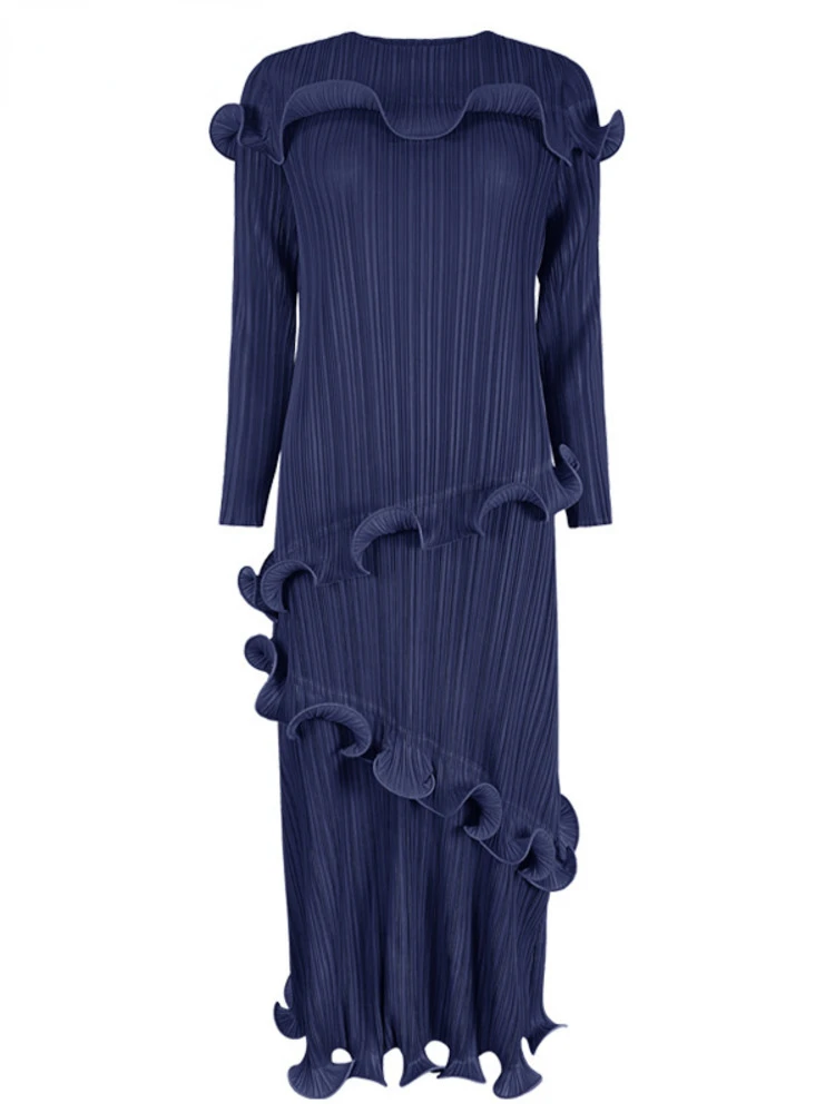 

Женское плиссированное платье с оборками, классические свободные элегантные платья средней длины с круглым вырезом, новая летняя мода 2022