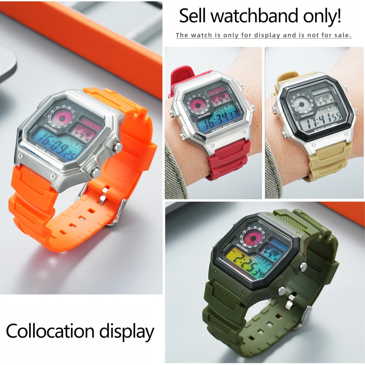 Фото Мягкий водонепроницаемый силиконовый ремешок для часов Casio серий AE-1200/1300/1500, WS-1600H, W-218, W-216, F-108, SGW-300/400, 18 мм №5