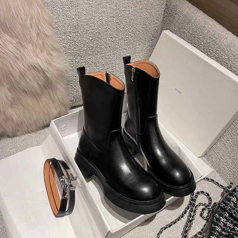 Women's Ankle Boots leather Round Toe Buckle Decorative Ankle Martin Boots Women's Shoes Pedal Motorcycle Boots Women