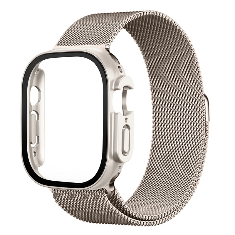 

Glass+Case+strap for Apple watch band Ultra 49mm case Metal Magnetic loop bracelet iwatch series Ultra49mm band+case Accessories